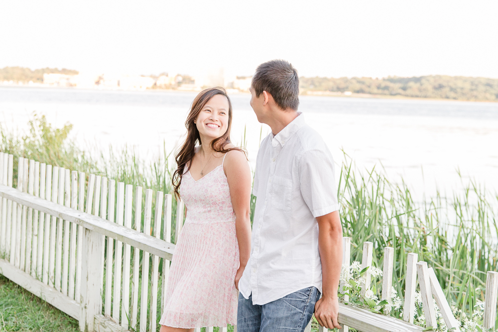 Engaged couple smiling during their engagement session in Alexandria VA by Virginia Wedding photographer Sarah Botta Photography