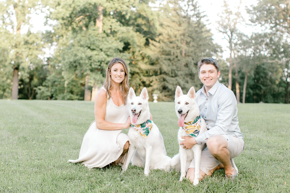 Engaged couple with their dogs at Hampton Mansion Engagement Session Sarah Botta Photography